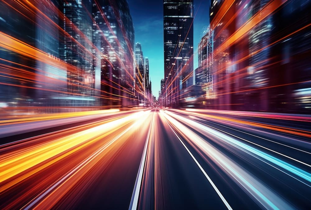 Nighttime city traffic digital transformation concept